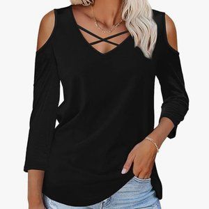 Aolakeke Criss Cross Cold Shoulder Top, XL
